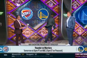 麦迪展望勇士VS雷霆 主持人称库里不打 麦迪扔手卡：Damn！那算了